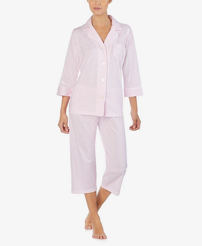 Lauren Ralph Lauren 3/4 Sleeve Classic Notch Collar Capri Pajama Set 1 Lauren Ralph Lauren 3/4 Sleeve Classic Notch Collar Capri Pajama Set