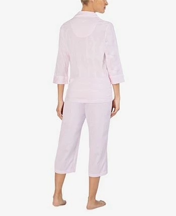 Lauren Ralph Lauren 3/4 Sleeve Classic Notch Collar Capri Pajama Set 2 Lauren Ralph Lauren 3/4 Sleeve Classic Notch Collar Capri Pajama Set - Image 2