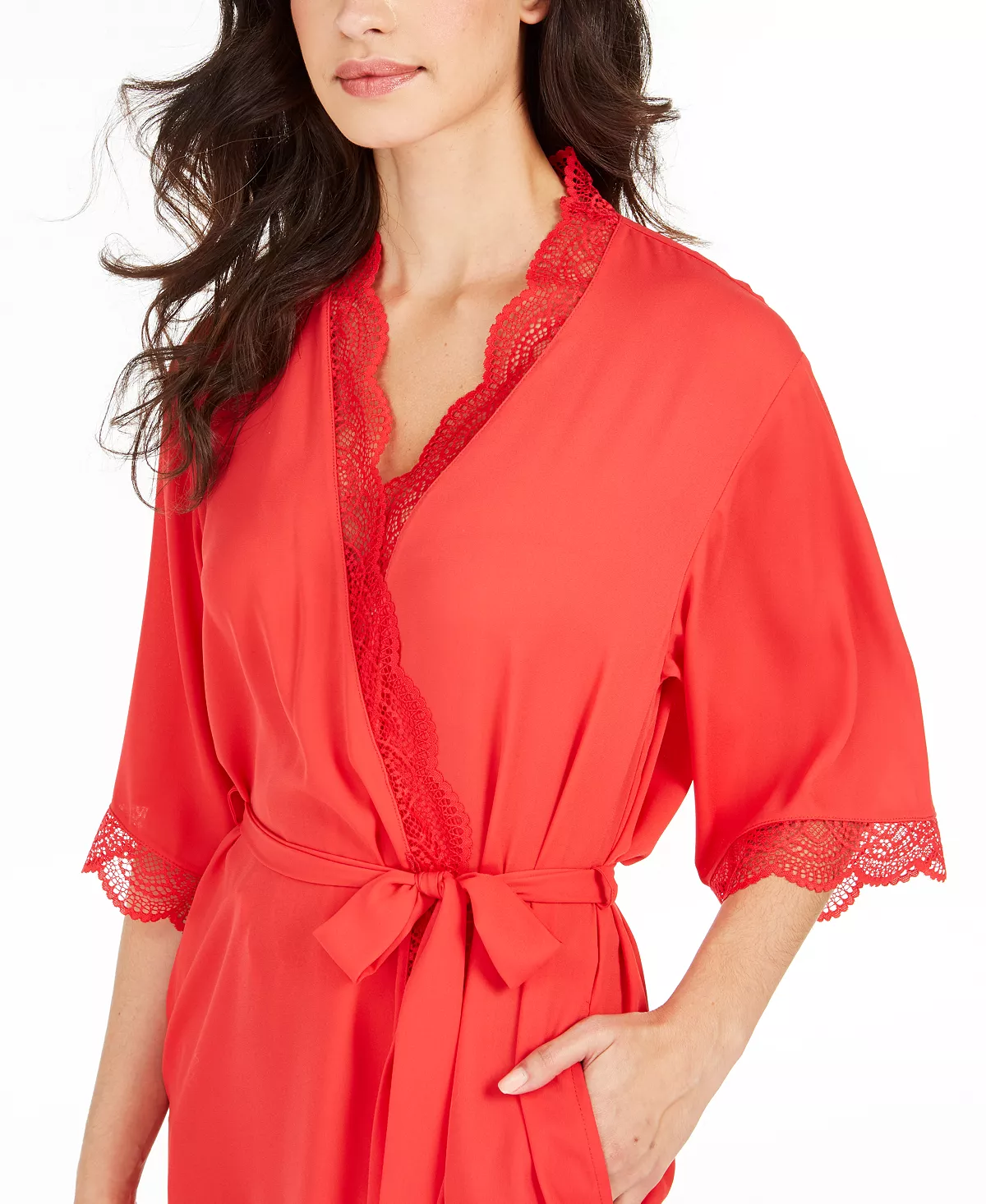 INC International Concepts Lace Trim Short Robe, Created For Macy's 3 INC International Concepts Lace Trim Short Robe, Created For Macy's - Image 3