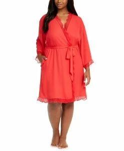 INC International Concepts Plus Size Lace-Trim Chiffon Wrap Robe, Created For Macy's