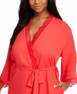 INC International Concepts Plus Size Lace-Trim Chiffon Wrap Robe, Created For Macy's -White Mark Shop 16373156 fpx