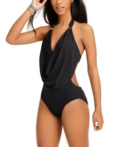 Bar III Solid Cowlneck One-Piece Swimsuit, Created For Macy's -White Mark Shop 16432448 fpx