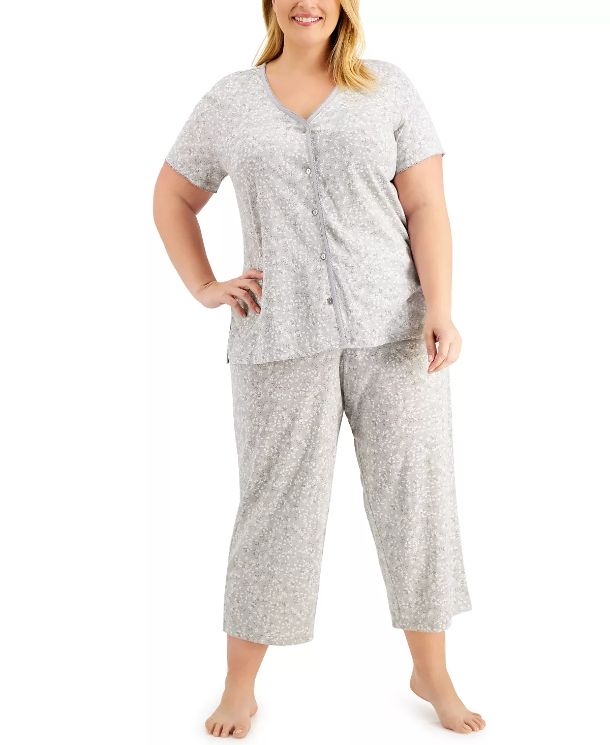 Charter Club The Everyday Cotton Plus Size Capri Pajamas Set, Created For Macy's 4 Charter Club The Everyday Cotton Plus Size Capri Pajamas Set, Created For Macy's - Image 4