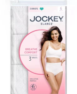 Jockey Elance Breathe Brief 3 Pack Underwear 1542, Extended Sizes -White Mark Shop 18365570 fpx