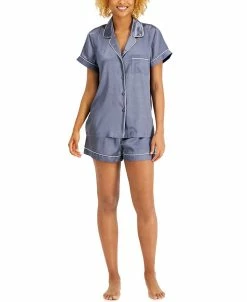 INC International Concepts Satin Notch-Collar Shorts Pajamas Set