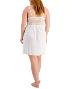 INC International Concepts Plus-Size Lace-Detail Heavenly Soft Chemise, Created For Macy's 6 INC International Concepts Plus-Size Lace-Detail Heavenly Soft Chemise, Created For Macy's -White Mark Shop 18535814 fpx