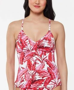 Jessica Simpson Printed Paradiso Palm Crossed-Back Tankini Top