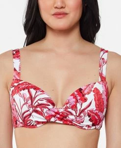 Jessica Simpson Printed Paradiso Palm Twist-Front Bikini Top