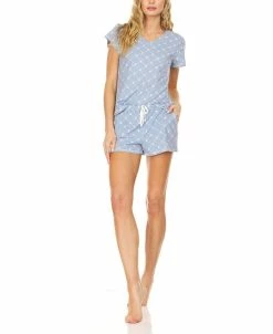 Bearpaw Omen's Logo Print Jersey Short Sleeve V-Neck T-Shirt And Shorts, Pajama Lounge Comfy Sleepwear Set, 2 Piece
