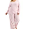 Charter Club Plus Size Long-Sleeve Top & Printed Pants Cotton Pajama Set, Created For Macy's