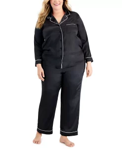 INC International Concepts Plus Size Notch-Collar Pajama Set, Created For Macy's
