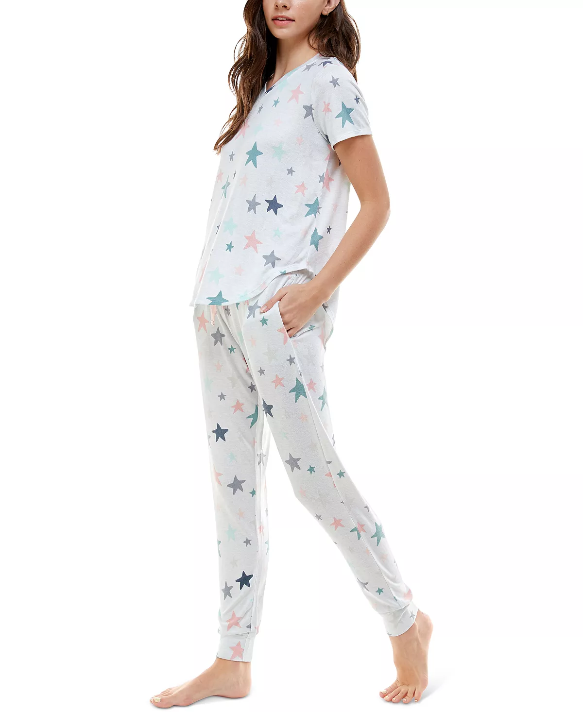 Roudelain V-Neck T-Shirt & Jogger Pants Pajama Set 5 Roudelain V-Neck T-Shirt & Jogger Pants Pajama Set - Image 5