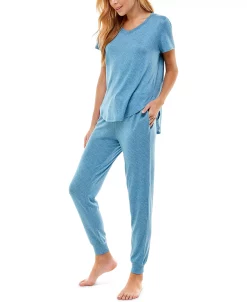 Roudelain V-Neck T-Shirt & Jogger Pants Pajama Set 12 Roudelain V-Neck T-Shirt & Jogger Pants Pajama Set -White Mark Shop 19650263 fpx