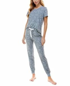 Roudelain Printed Short Sleeve Top & Jogger Pajama Set