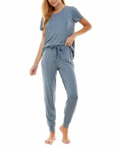 Roudelain Printed Short Sleeve Top & Jogger Pajama Set