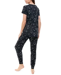Roudelain Printed Short Sleeve Top & Jogger Pajama Set 11 Roudelain Printed Short Sleeve Top & Jogger Pajama Set -White Mark Shop 19996465 fpx
