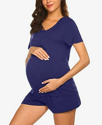 Savi Mom Women's Lima Short Sleeve Maternity Pajama Set, 2 Piece 2 Savi Mom Women's Lima Short Sleeve Maternity Pajama Set, 2 Piece - Image 2