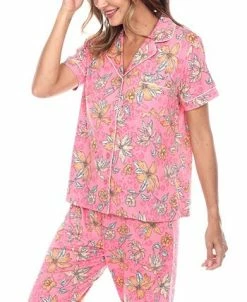 White Mark Omen's Short Sleeve Pants Tropical Pajama Set, 2-Piece -White Mark Shop 20143997 fpx