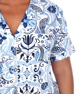 White Mark Plus Size Short Sleeve Pants Tropical Pajama Set, 2-Piece -White Mark Shop 20144017 fpx