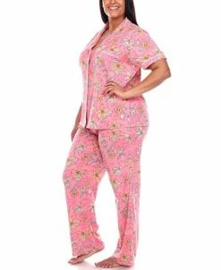 White Mark Plus Size Short Sleeve Pants Tropical Pajama Set, 2-Piece -White Mark Shop 20144039 fpx
