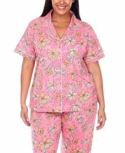 White Mark Plus Size Short Sleeve Pants Tropical Pajama Set, 2-Piece -White Mark Shop 20144040 fpx