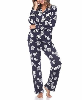 White Mark Omen's Long Sleeve Floral Pajama Set, 2-Piece 2 White Mark Omen's Long Sleeve Floral Pajama Set, 2-Piece - Image 2