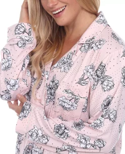 White Mark Plus Size Long Sleeve Floral Pajama Set, 2-Piece -White Mark Shop 20144305 fpx