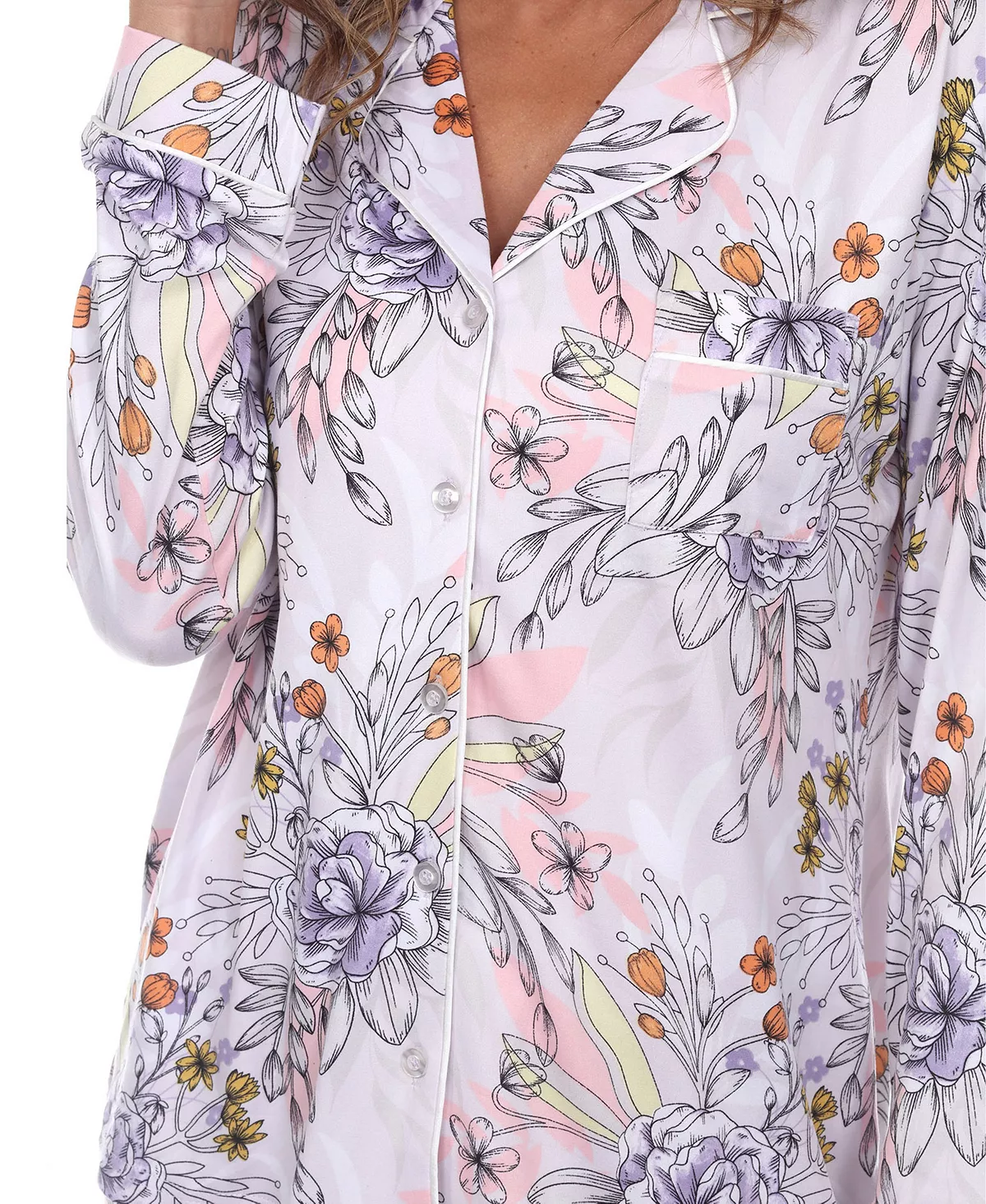 White Mark Omen's Long Sleeve Floral Pajama Set, 2-Piece 7 White Mark Omen's Long Sleeve Floral Pajama Set, 2-Piece - Image 7