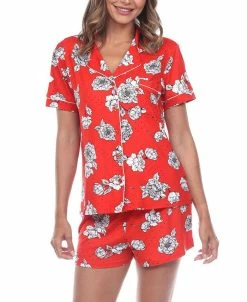 White Mark Omen's Short Sleeve Floral Pajama Set, 2-Piece