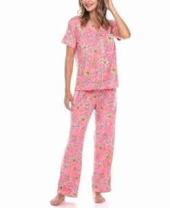 White Mark Omen's Short Sleeve Pants Tropical Pajama Set, 2-Piece