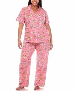 White Mark Shop 14 White Mark Plus Size Short Sleeve Pants Tropical Pajama Set, 2-Piece