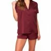 ICollection Women's Forrest Stretch Satin Camp Shirt And Short Set