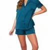 ICollection Women's Lucile Satin And Lace Short Sleeve Pajamas Set