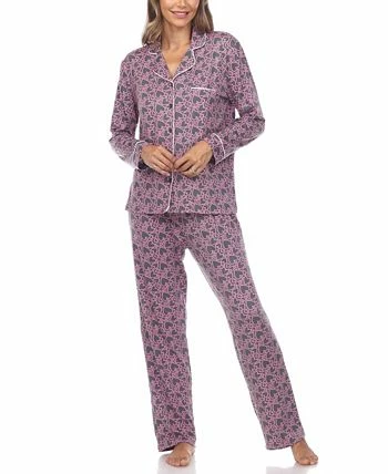 White Mark Omen's 2 Piece Long Sleeve Heart Print Pajama Set 2 White Mark Omen's 2 Piece Long Sleeve Heart Print Pajama Set - Image 2