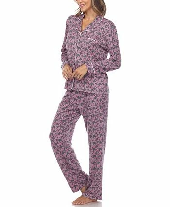White Mark Omen's 2 Piece Long Sleeve Heart Print Pajama Set 3 White Mark Omen's 2 Piece Long Sleeve Heart Print Pajama Set - Image 3