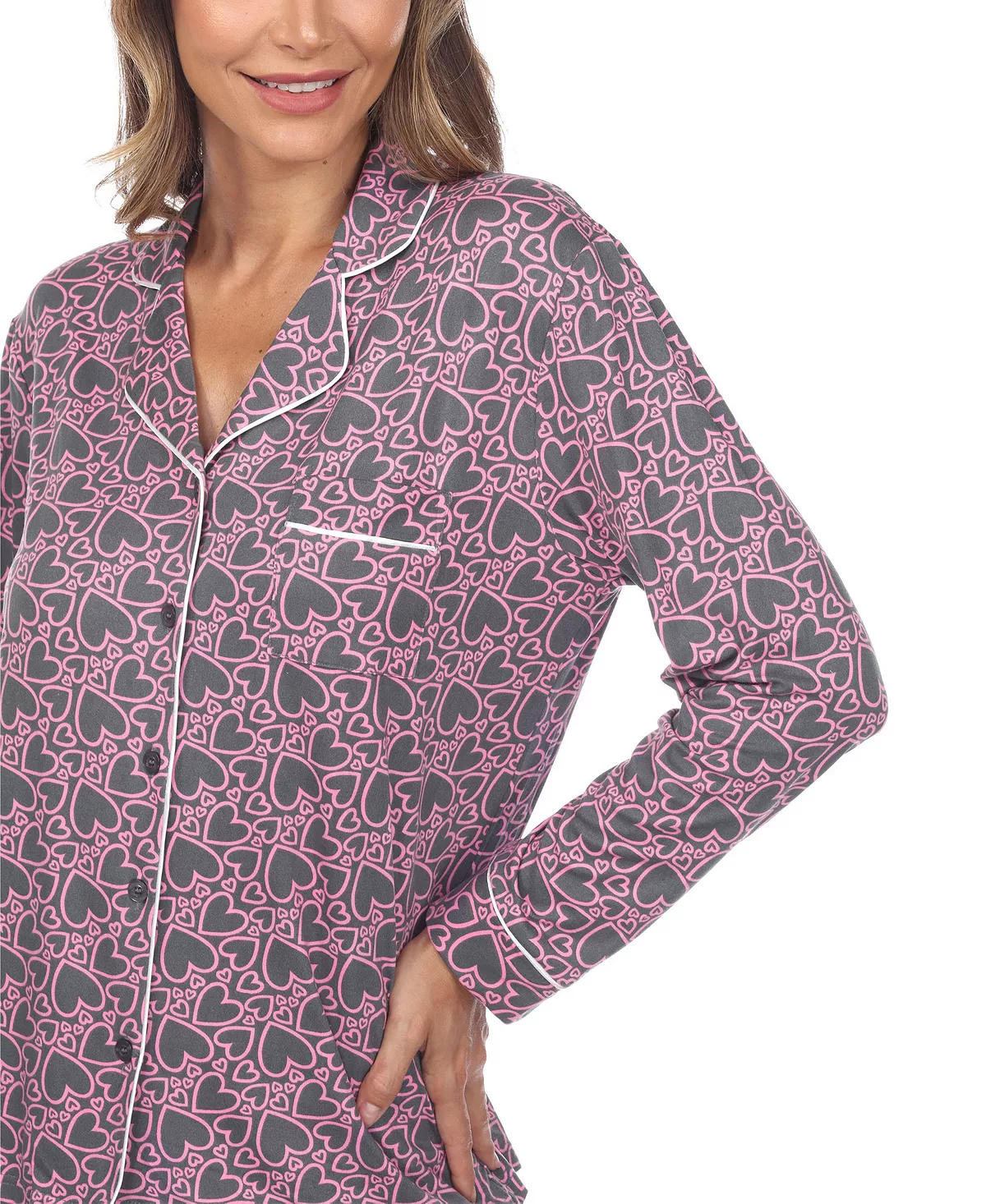 White Mark Omen's 2 Piece Long Sleeve Heart Print Pajama Set 5 White Mark Omen's 2 Piece Long Sleeve Heart Print Pajama Set - Image 5