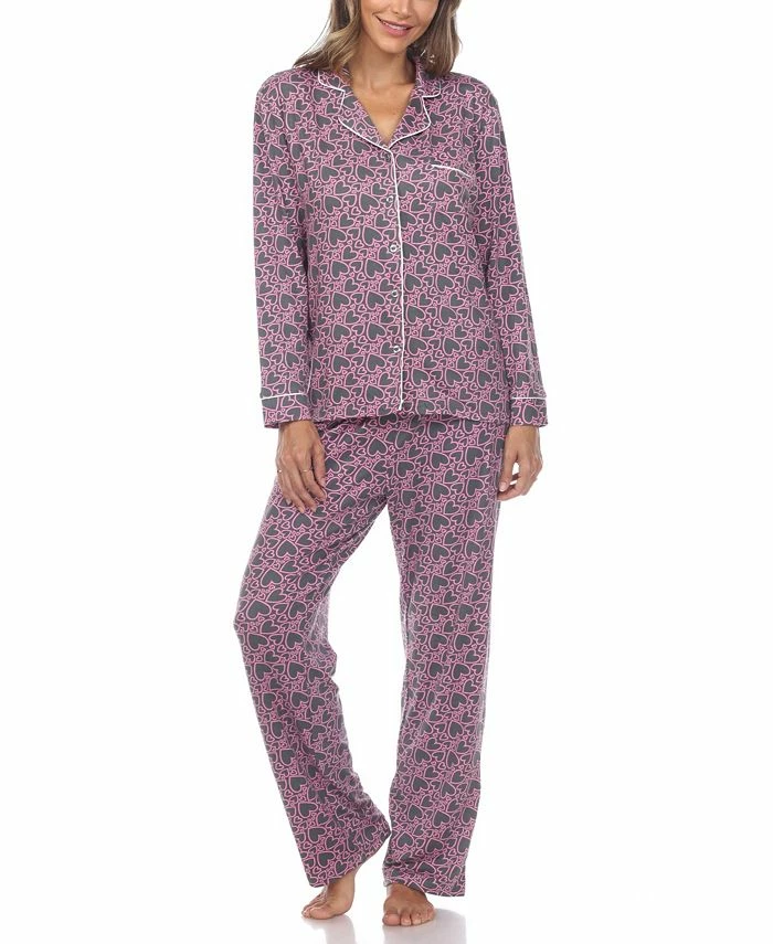 White Mark Omen's 2 Piece Long Sleeve Heart Print Pajama Set 1 White Mark Omen's 2 Piece Long Sleeve Heart Print Pajama Set