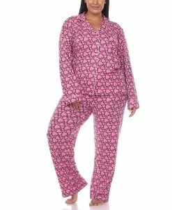 White Mark Plus Size 2 Piece Long Sleeve Heart Print Pajama Set