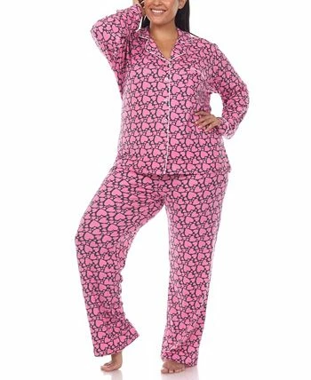 White Mark Plus Size 2 Piece Long Sleeve Heart Print Pajama Set 2 White Mark Plus Size 2 Piece Long Sleeve Heart Print Pajama Set - Image 2