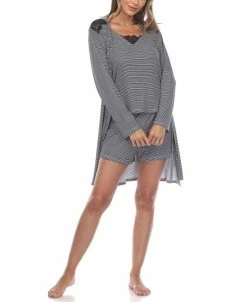 White Mark Omen's 3 Piece Striped Pajama Robe Set