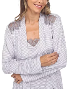 White Mark Omen's 3 Piece Striped Pajama Robe Set -White Mark Shop 20245889 fpx
