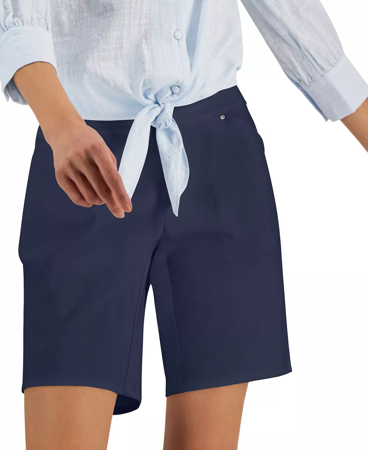 INC International Concepts Women's Curvy Mid Rise Pull-On Bermuda Shorts, Created For Macy's 3 INC International Concepts Women's Curvy Mid Rise Pull-On Bermuda Shorts, Created For Macy's - Image 3