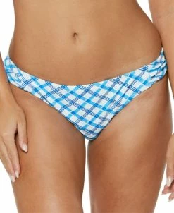 Jessica Simpson Afternoon Tea Checked Shirred Hipster Bikini Bottoms