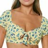 Jessica Simpson Floral Delight Puff-Sleeve Bra Bikini Top