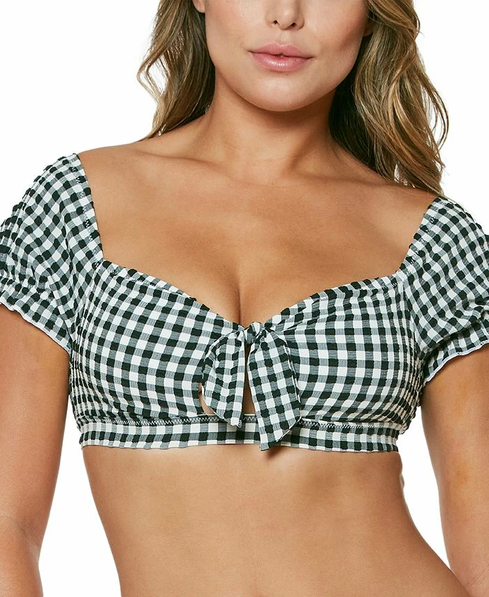 Jessica Simpson Countryside Gingham Puff-Sleeve Bikini Top 1 Jessica Simpson Countryside Gingham Puff-Sleeve Bikini Top