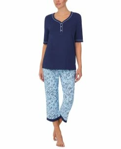 Cuddl Duds Henley Top & Cropped Pants Pajama Set