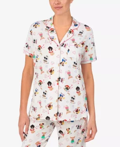 Cuddl Duds Printed Short Sleeve Notch-Collar Cropped Pajama Set -White Mark Shop 20805286 fpx
