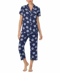 Cuddl Duds Printed Short Sleeve Notch-Collar Cropped Pajama Set