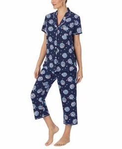 Cuddl Duds Printed Short Sleeve Notch-Collar Cropped Pajama Set -White Mark Shop 20926215 fpx