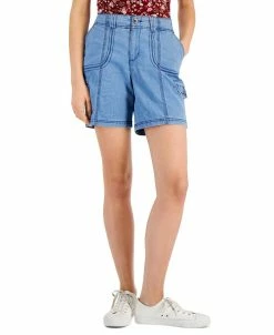 Style & Co Women's Chambray Zig Zag Stitch Shorts, Created For Macy's